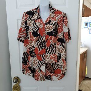 ALIA Red Black White Blouse Size 16W 100% Polyester
